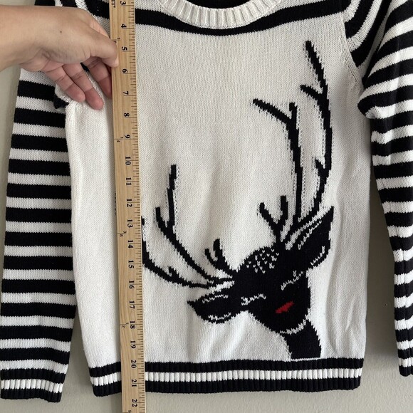 Copper Key Sweater Top Girls Size XL Deer Graphic Print Striped Black White - Picture 4 of 8